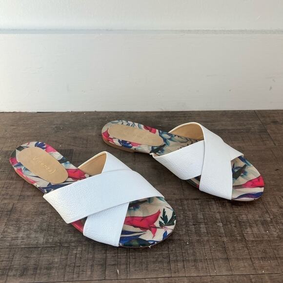 ANTHROPOLOGIE VICENZA CROSS BAND SLIDE SANDALS WHITE LEATHER SIZE 8 - Picture 6 of 10